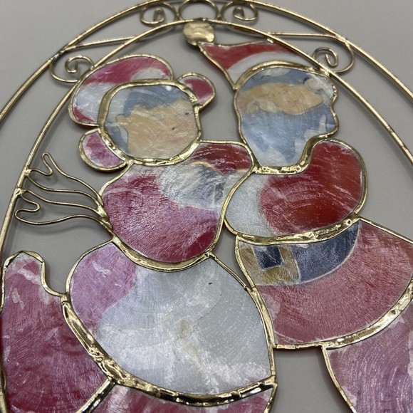 Vintage Capiz Shell Christmas Sun Catcher Santa and Mrs. Claus Holiday Decor - Picture 4 of 11